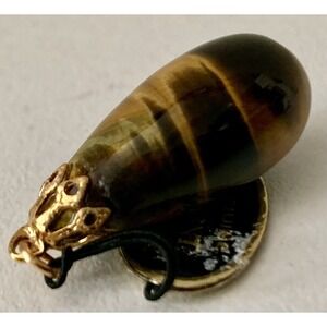 Vintage Genuine African Tiger Eye Gold Tone Pendant